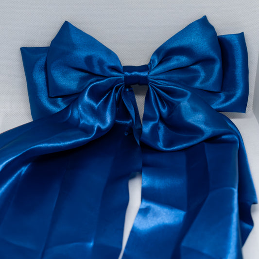 Blue Satin Hair Bow