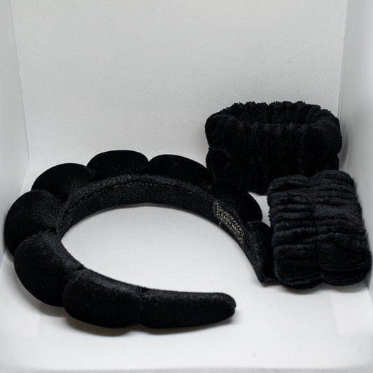Bath Headband and Water Stopper Wristband Black