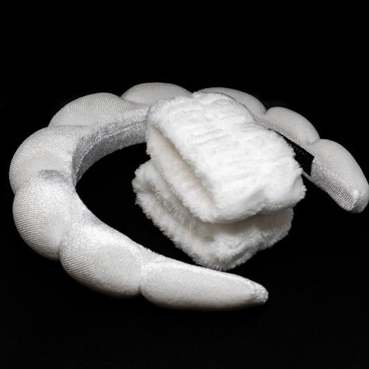 Bath Headband and Water Stopper Wristband White
